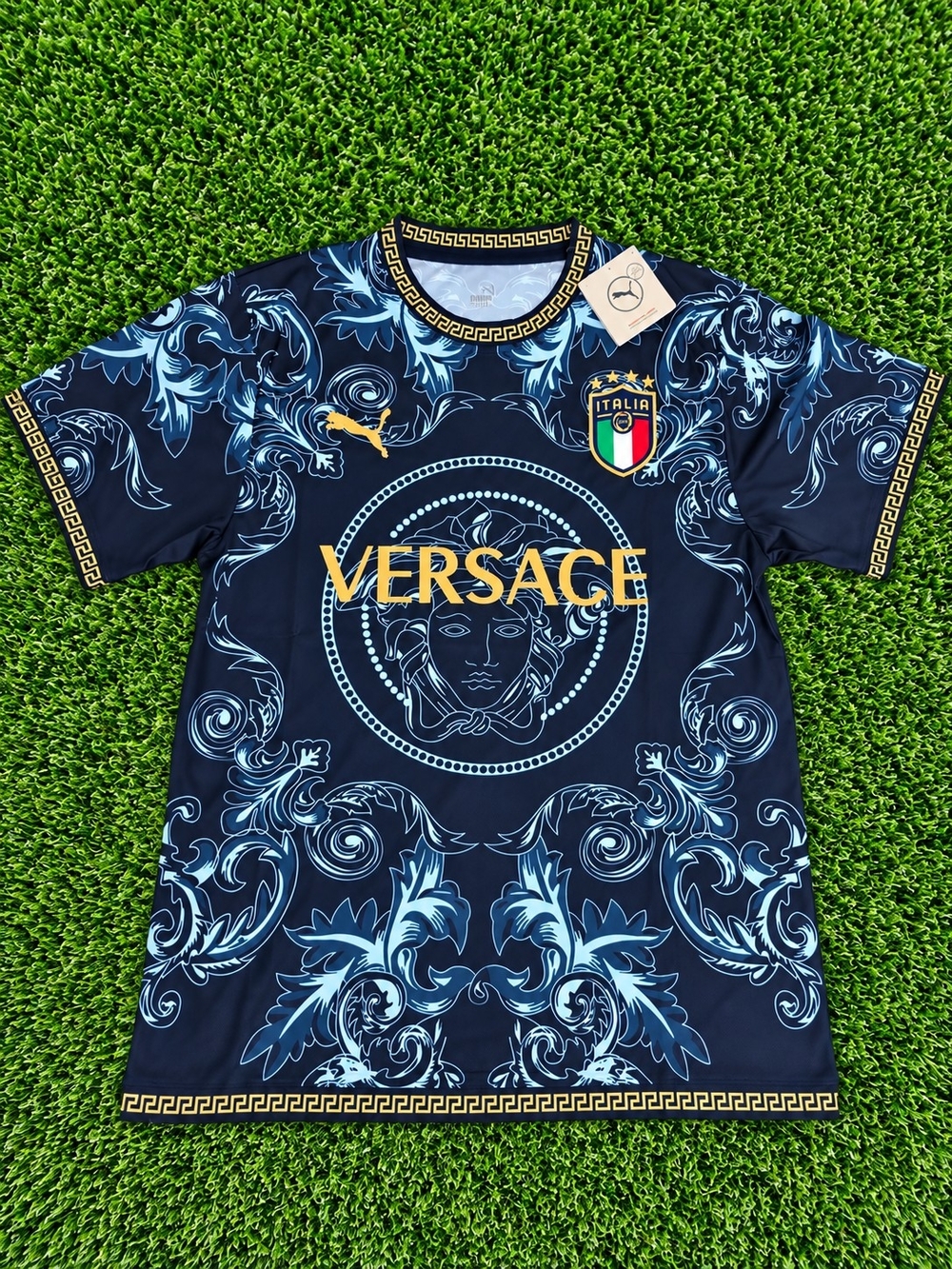 Puma Italy Versace Soccer Jersey Blue Gold Men's Size Large NWT